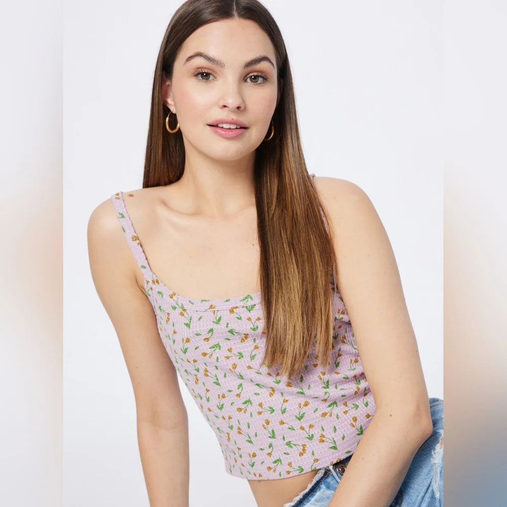 NWOT Free People One of The Girls Brami  Cami  Floral Crop Top in Lilac Size M - Picture 8 of 10